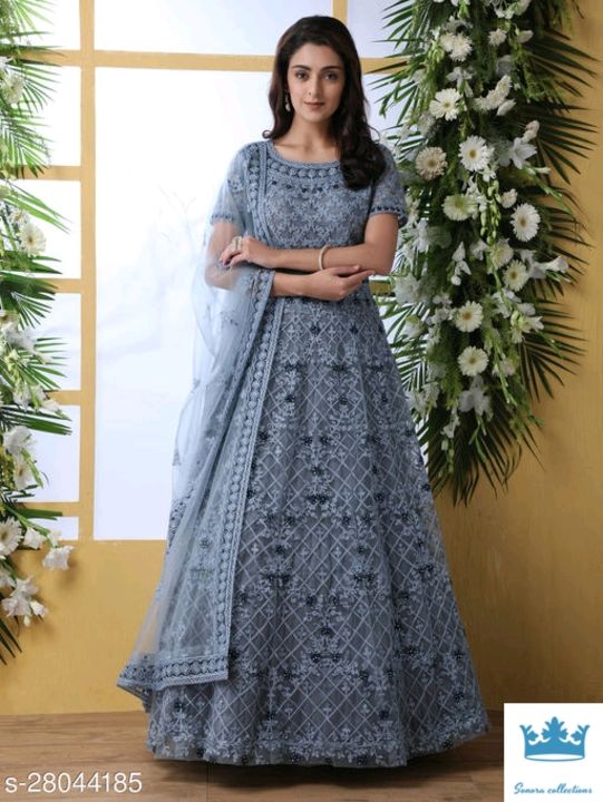 Bollyclues Net fabric Anarkali Grey Semi Stitch Gown uploaded by Sonora collections on 7/8/2021