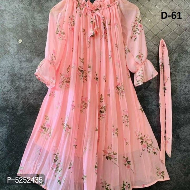 Alluring pink Georgette digital print pleated dress for women uploaded by Indian fashion on 7/8/2021