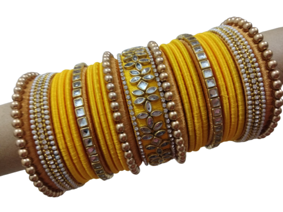 Yellow and Golden bridal silk thread bangle. uploaded by business on 7/8/2021