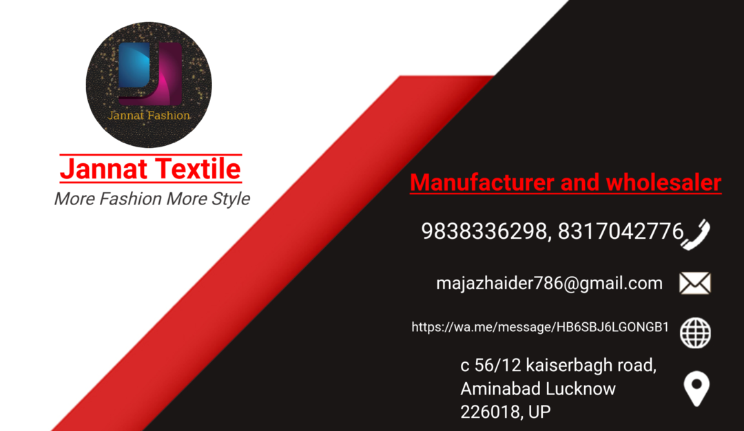 Post image jannat textile is inviting reseller, Interested can whatsap 9838336298
wholesalers, Stockist and shopkeepers can can call or whatsap for bulk price...
You are also welcome at our godown to select wide range of variety ...
regards,jannat textile9838336298