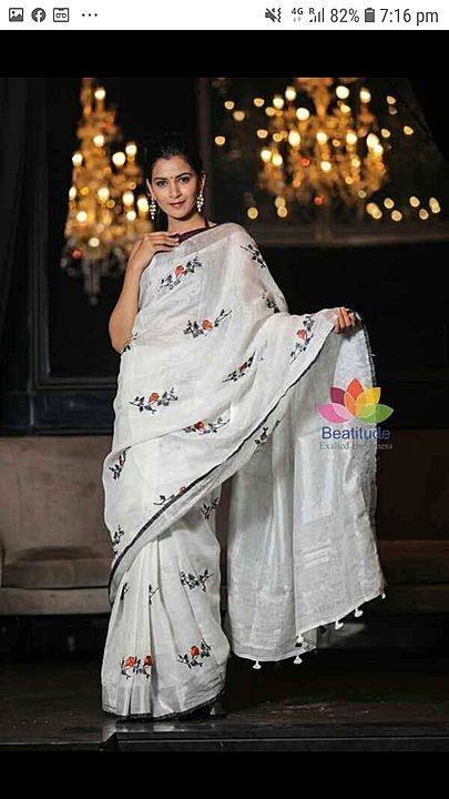 Post image Pure linen embroidery fabric saree 
Single pic v available hai 
All collection my WhatsApp contacts 
https://wa.me/c/918268837215