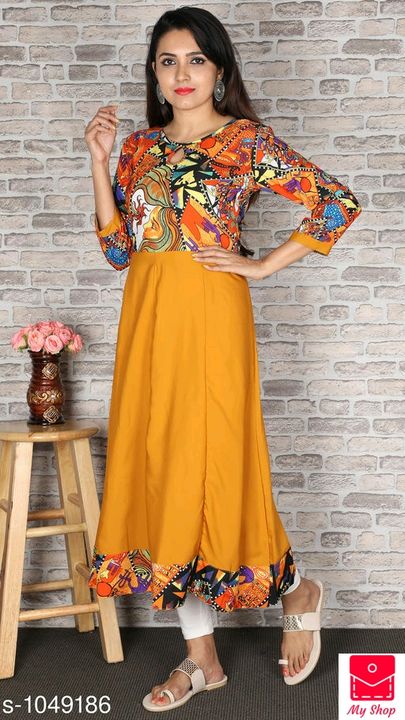 *Women Crepe Flared Printed Yellow Kurti*
 uploaded by My Shop Prime on 7/9/2021