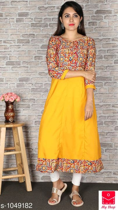 *Women Crepe Flared Printed Yellow Kurti*
 uploaded by My Shop Prime on 7/9/2021