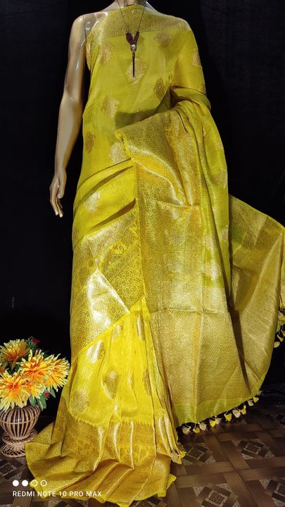 Post image Silk linen jacquard saree Best quality products 💯% Guaranteed @ reasonable price