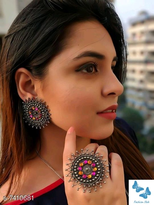 Post image Beautiful oxidized earrings with ring comboPrice only 230Free shipping Cod available