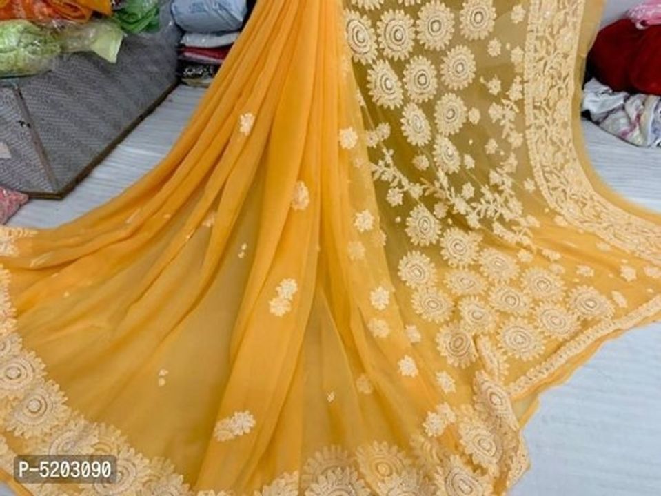 Post image *Beautiful Georgette Saree with Blouse piece*
 *Size*: Free Size(Saree Length - 5.5 metres) Free Size(Blouse Length - 1.0 metres) 
 *Color*: Yellow
 *Fabric*: Georgette
 *Type*: Saree with Blouse piece
 *Style*: Embroidered
 *Design Type*: Other
 *COD Available*
 *Free and Easy Returns*: Within 7 days of delivery. No questions asked 

⚡⚡ Hurry, 8 units available only 
Hi, sharing this amazing product with you.😍😍 If you want to buy this product, message me