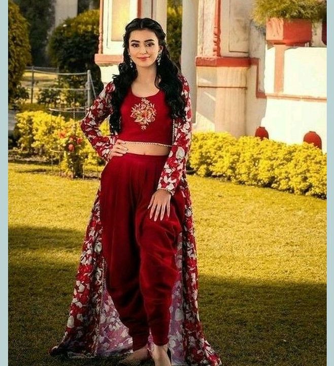 Maroon Dhoti with Emrodairyed Top and Shrug uploaded by Women clothing and other materials on 7/11/2021