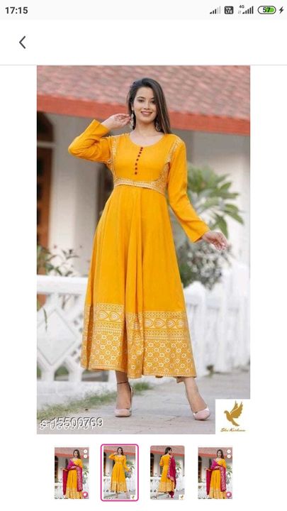 Rayon Attractive  yellow  Long gown  style gold  print kurti  with Dupata uploaded by Shivanshu tomar on 7/11/2021