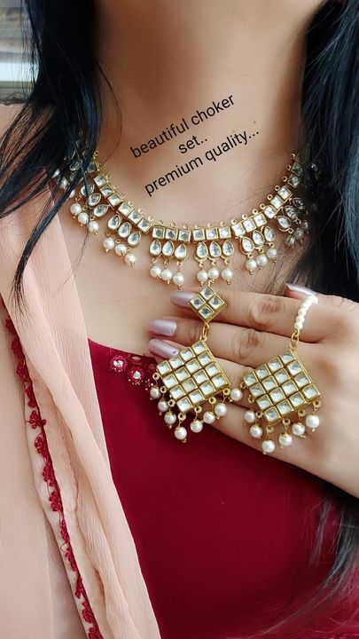💗💗💗💗💗💗💗💗
Beautiful neckline..
With earrings and tikka uploaded by business on 7/11/2021