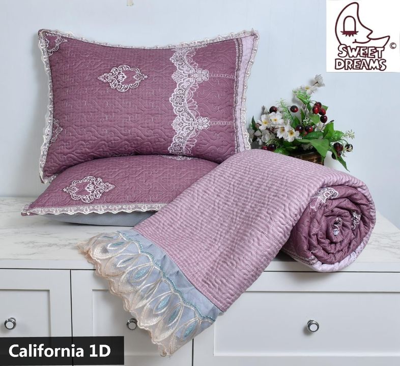 Post image 👆👆👆👆👆👆👆👆👆👆🔥🔥🔥 *CALIFORNIA* 🔥🔥🔥👉3 Pcs *Bedcover Set*👉1 Bedcover *(220×240)* cms👉2 Pillow Covers *(46×69)* cms
👉 Material : *Micro-Fiber Polyester*👉 *Price : *2100rs+$*👉Weight : *2.6 KG*
👉Brand : *SWEET DREAMS*Attractive bag packing🙏🙏🙏💯💯💯🙏🙏🙏