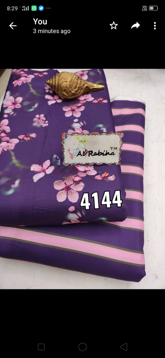 Post image I want 1 Pieces of 🎀AL-RABIHA ORIGINAL MUSLIN 
🎀2.5 mtr shirt wid 2.5 mtr Bottom.
Chat with me only if you offer COD.
Below is the sample image of what I want.
