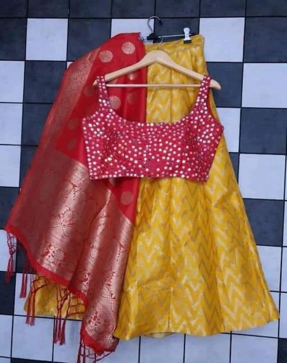 Post image *Lehnga choli with dupatta*
Fabric : Cotton Silk
Pattarn: Top mirror work &amp; choli ,dupatta woven work...
    *Price: 1095/-Only*
Free Shipping
Cod Available