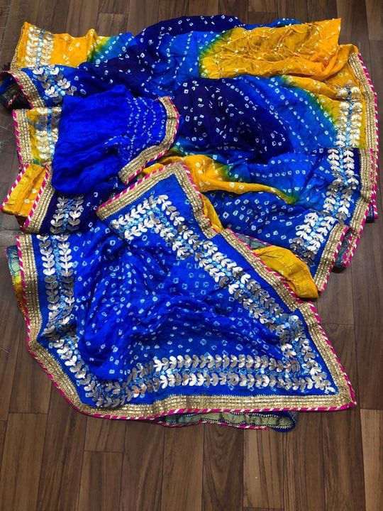 Silk Bandhej  saree😍😍  Fabric art silk  Work aari gota work Blouse runng 80 cm   uploaded by Shree radhe suit on 7/13/2021