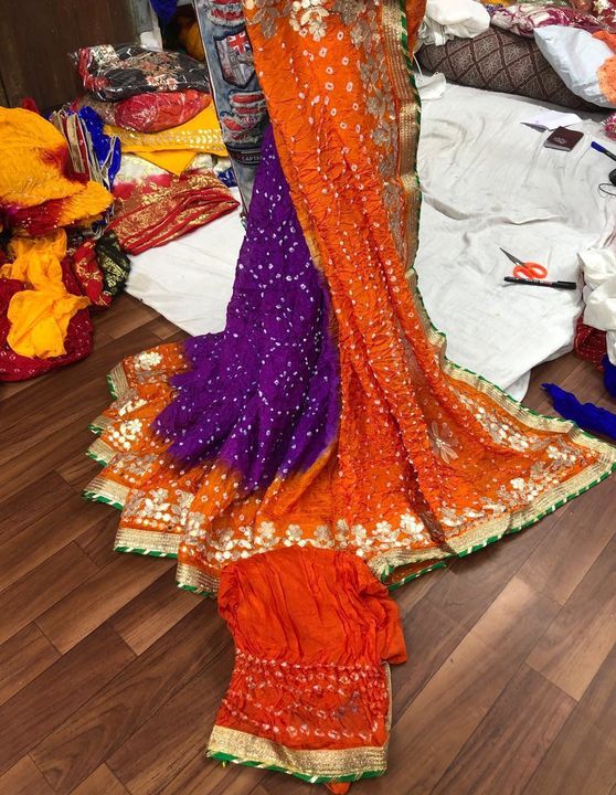 Silk Bandhej  saree😍😍  Fabric art silk  Work aari gota work Blouse runng 80 cm   uploaded by business on 7/13/2021