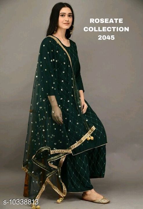 Catalog Name:*Women Rayon A-line Embroidered Long Kurti With Palazzos And Dupatta*
Kurta Fabric: Ray uploaded by business on 7/15/2021