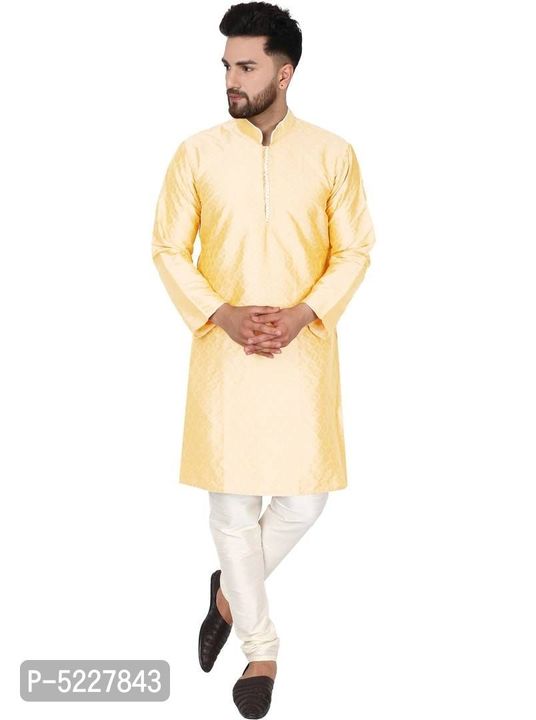 Post image Stylish Dupion Art Silk Beige Solid Full Sleeves Kurta &amp; Pyjama Set
Size: SLXL
 Color:  Beige
 Fabric:  Silk Blend
 Type:  Kurta Sets
 Style:  Solid
 Design Type:  Kurta &amp; Bottom Sets
Within 7-11 business days However, to find out an actual date of delivery, please enter your pin code.
Kurta pajama set in soft dupion art silk fabric, ethnic men's wear from India. Using soft dupion art silk, our kurta tunic set brings together quality and style into one simple piece. A completely traditional Indian design, this kurta set is handmade from the absolute finest of dupion art silk and feels as light as air to treat you to stylish luxury with each and every wear.Like traditional kurtas worn in India, this kurta pajama set includes both a top and a bottom. There are beautiful buttons design on the placket. Loose fitting sleeves and slits along the sides allow for an easy fit and let air circulate freely through the garment. The pant included in this kurta pajama set has a relaxed fit through the seat and legs for absolute comfort. Loose comfortable fitting makes it a great wear. This kurta pajama set is worn in both summer and winter. Comes with complimentary free size trouser (pajama) in soft fabric with drawstring in waist.Chest size is displayed based on body measurement NOT actual apparel measurement. Kurta's actual chest measurement is 4 inches more than the displayed chest measurement. e.g. if Kurta's actual chest measurement is 44 inches, we display it as 40 inches or 'M'. In other words, if size measured around the fullest part of your chest is 40 inches, we recommend you buy kurta displayed as 40 inches or 'M'. The actual chest measurement of kurta you will receive would be 44 inches.