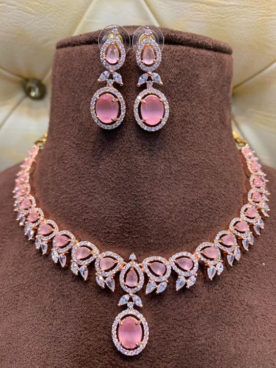 Pink amarican diamond necklace 💖 uploaded by business on 7/16/2021