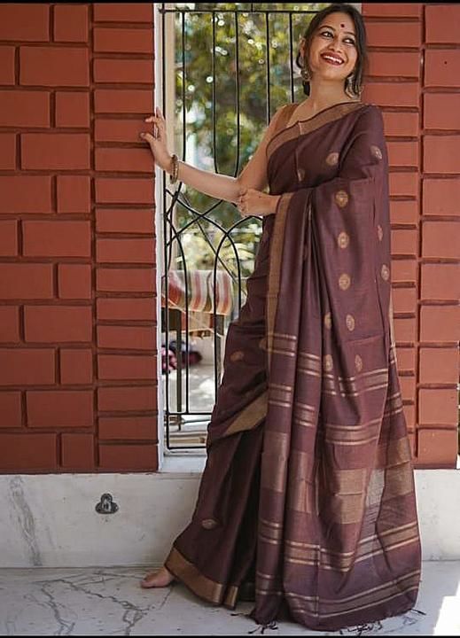 Slub linen saree with buta ambodri work...
6.5 meter length including blouse piece  uploaded by business on 8/22/2020