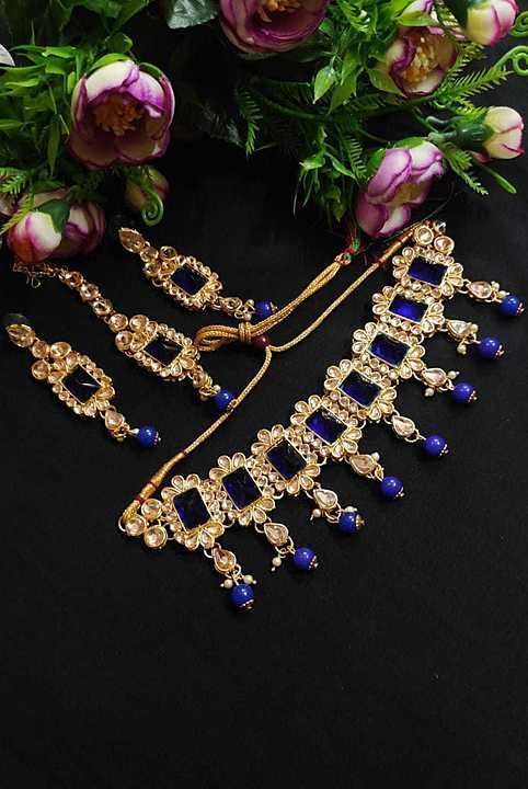Kundan necklace set with mangtika... Ping me for price uploaded by business on 8/22/2020