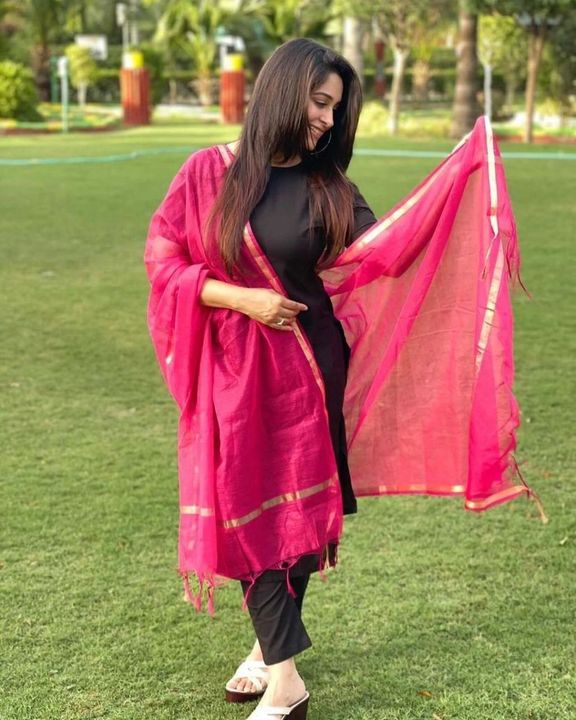Beautiful pair of solid black pink suit straight fit pants plazzo pair with duppta set * uploaded by business on 7/17/2021