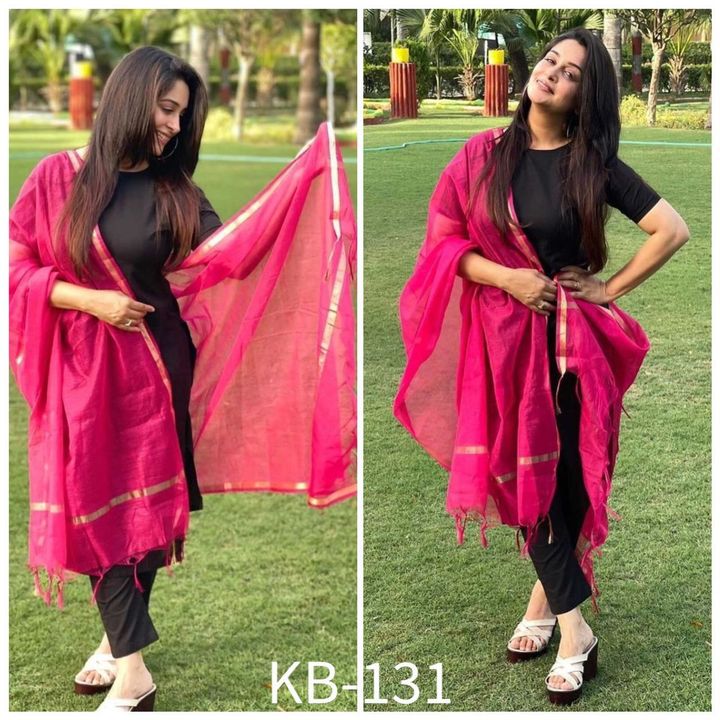 Beautiful pair of solid black pink suit straight fit pants plazzo pair with duppta set * uploaded by VG FASHION on 7/17/2021