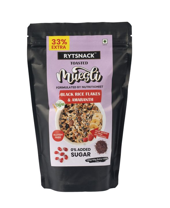 Post image Good for #Diabetics #Weightwatchers
Perfect begining of the day with our rytsnack muesli . High Protein - High fiber ,antioxidants .
Comes with goodness of black rice flakes -Amaranth- Red rice flakes &amp; Rolled oats.