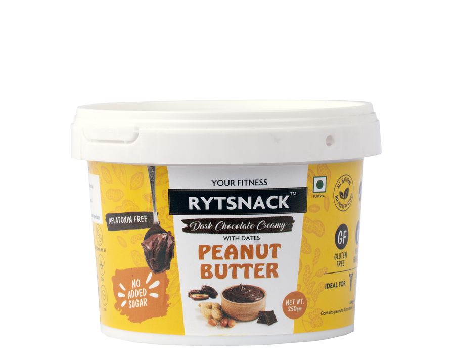 Post image Rytsnack Dark chocolate peanut butter, comes with no added sugar, with extra benefits of sates syrup. Dates are best sugar replacement when it comes to fitness! Dates provide 10X magnesium than honey &amp; maple syrup. Our peanut butter doesnt have preservative &amp; we have not used the hydrogenated oil too,to keep it healthy &amp; natural.
Best pre &amp; post workout snack,Rytsnack peanut butter