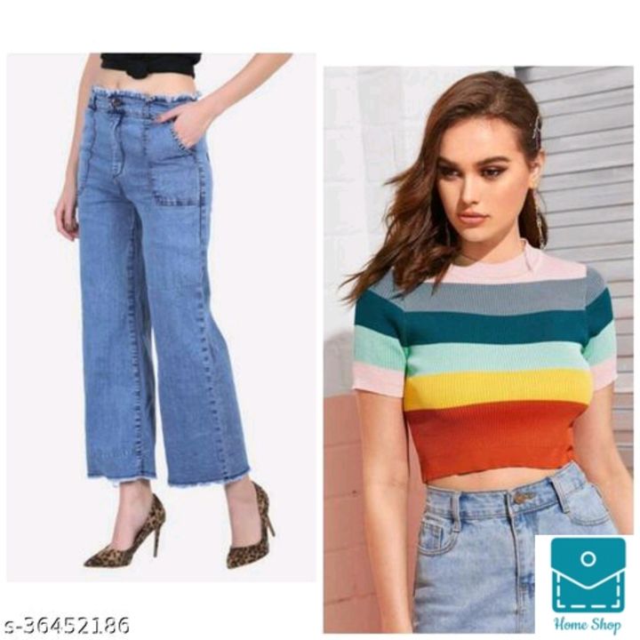 Top with bell bottom jeans uploaded by business on 7/17/2021