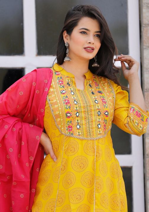 Flared kurti with printed plazo with dupatta uploaded by business on 7/18/2021