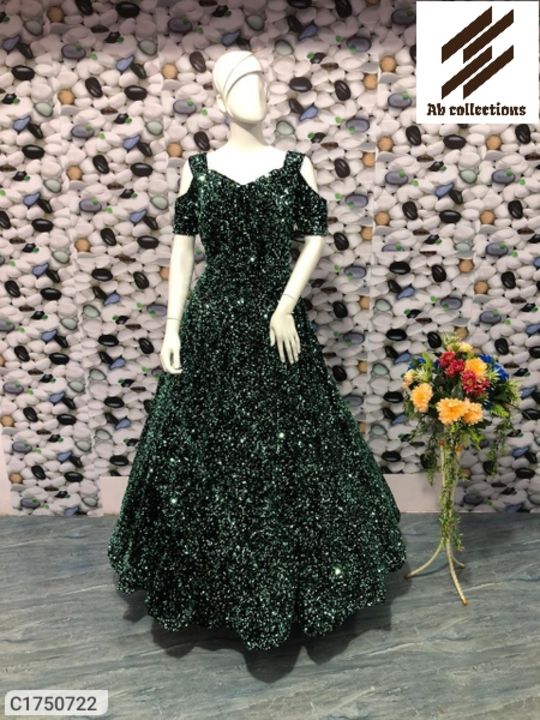 Stylish Sequins WOrk  Velvet Silk Gown uploaded by business on 7/18/2021