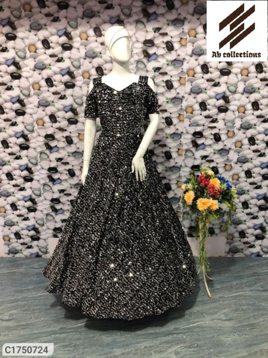 Stylish Sequins WOrk  Velvet Silk Gown uploaded by business on 7/18/2021