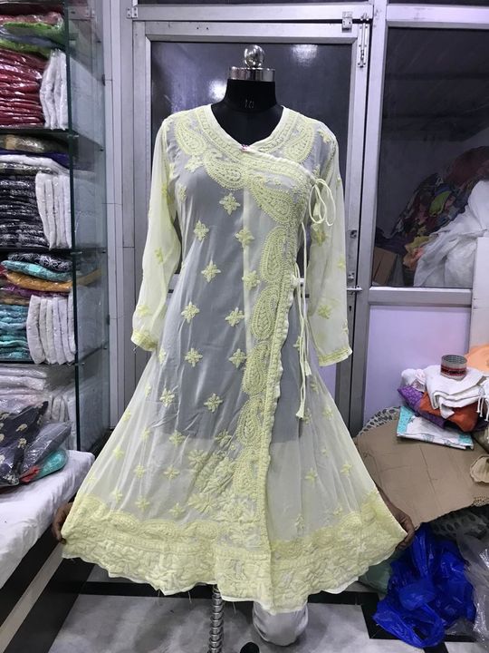 Post image Chikan Angarkha Fabric  Georgette 60/60Length 48Size 38 to 46Price -1450 only