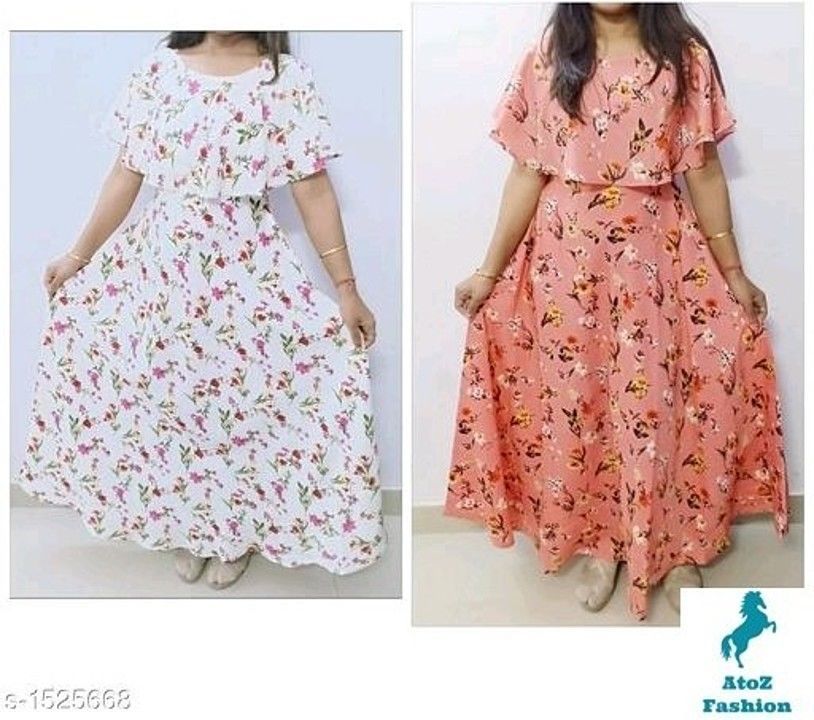 Printed Maxi Crepe Dress
Fabric: American Crepe
Sleeves: Sleeves Are Included
Size: S- 36 in, M- 38  uploaded by business on 8/23/2020