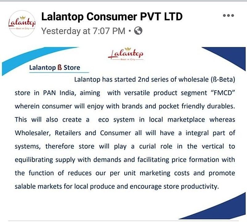 We are looking for a whole saler for Salem - Tamilnadu, Interested traders call  uploaded by Lalantop consumer Pvt LTD on 5/29/2020