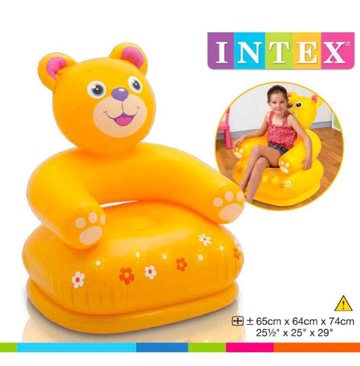 Post image *Intex Happy Animal Chair Assortment**Material*	-‎ Plastic*🌈Color*	-  🧐BLUE hippo 🧐YELLOW BEAR*Dimensions*‎- 2.02x22.86x20.32cm*kids age*	‎ - 3- 8 years*Packing*- BOX Packing*Weight* - ‎1 kg For order and queries whatsup me 7419223200