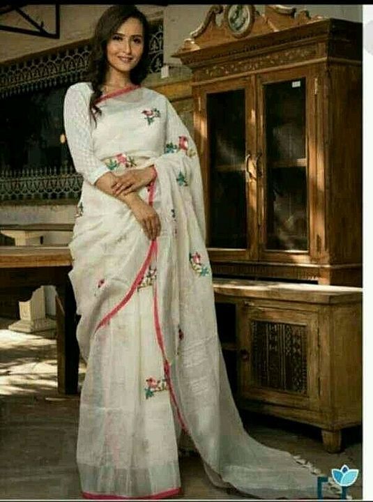 Linen work saree  uploaded by business on 8/24/2020