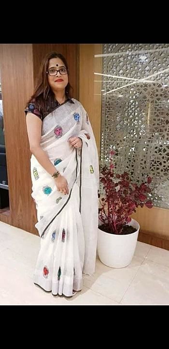 Linen work saree uploaded by business on 8/24/2020
