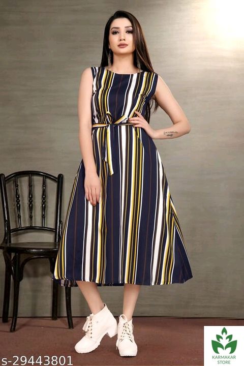 Women Trendy Flared Sleeveless Multicoloured Maxi Dress With Waist Belt
 uploaded by business on 7/21/2021