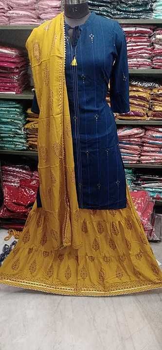 Product image with price: Rs. 950, ID: new-launching-kurti-febric-details-reyon-gold-printed-with-fril-f6d422df