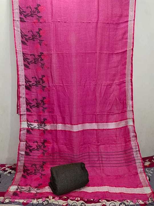 Linen emboridri saree uploaded by business on 8/24/2020