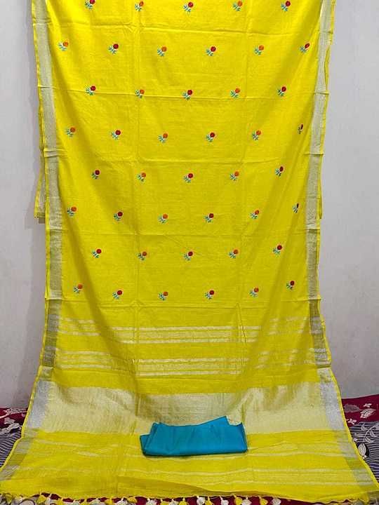 Same linen emborideri saree uploaded by Bihar Silk Handloom & handicraft on 8/24/2020