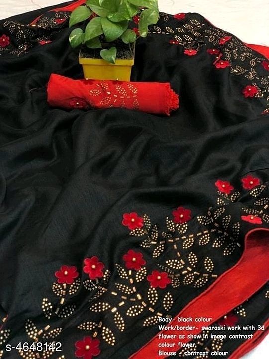 Embroidery black and red combined saree uploaded by Unique trends  on 8/24/2020