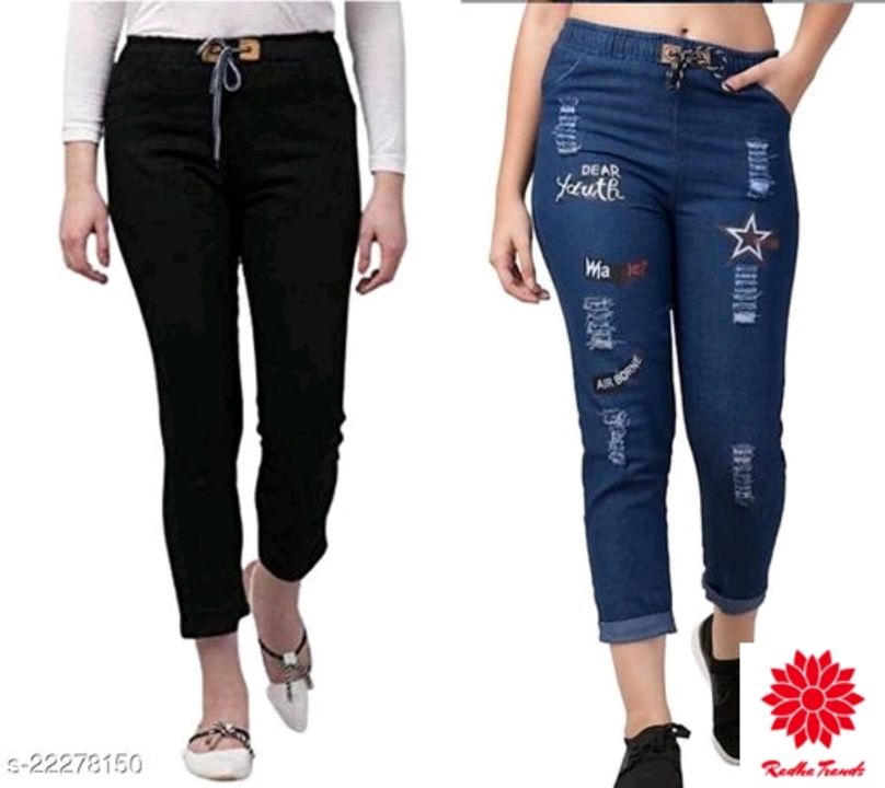 Flying Trendy Joggers Fit Women Black Denim &Classy Blue Combo Jeans For Girls ( Pack Of 2 )  uploaded by Radha Trands on 7/24/2021