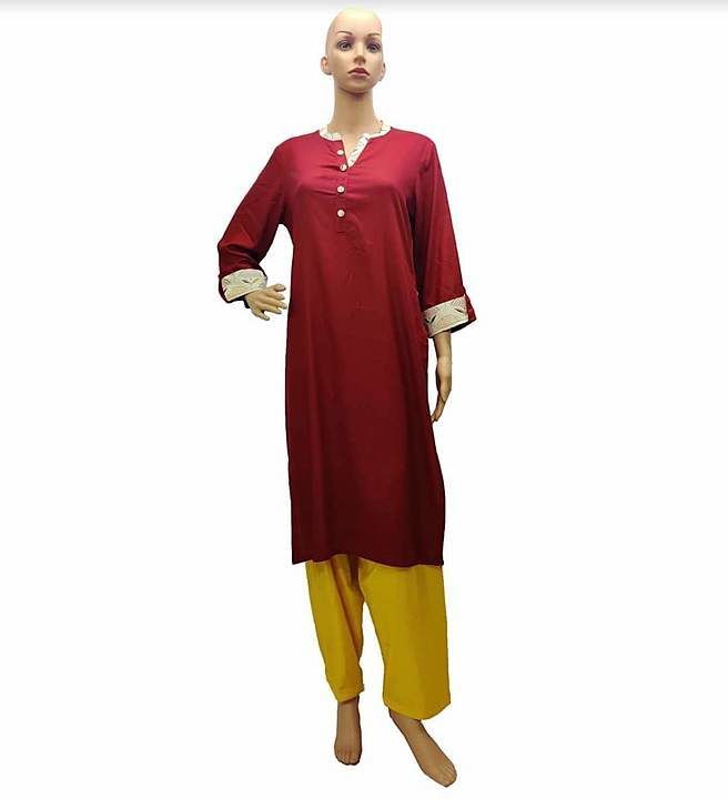 Cavalous Rayon In Marron Red With Printed Plackets  uploaded by Swami Samarth Traders on 8/24/2020