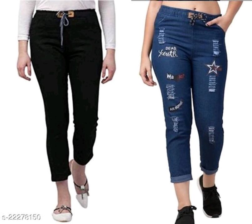 Flying Trendy Joggers Fit Women Black Denim &Classy Blue Combo Jeans For Girls ( Pack Of 2 ) 
Fabric uploaded by Sum tirap store on 7/24/2021