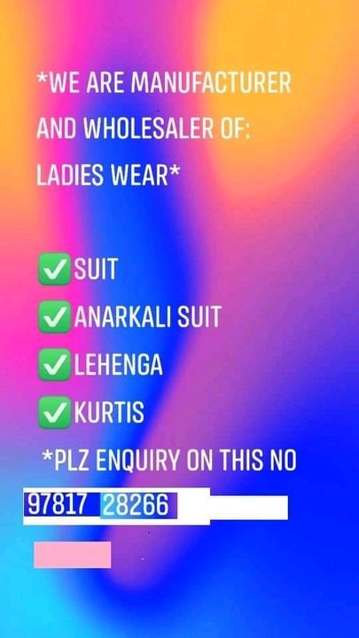 Post image Hii i m from surat we r manufacture of woman clothing if u active reseller then send your wp 97817-28266 i will send daily updates, Wholesale price available,cod avaible&lt;&lt;&lt;&lt;&lt;&lt;&lt;&lt;&lt;AAP WHATSAPP = 97817-28266 PAR JOIN OR ADD SEND KARAIN yaa apnaa whatsapp no.batayain&gt;&gt;&gt;MOST WELCOME&gt;&gt;&gt;&gt;&gt;