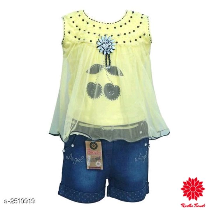  Fabulous Kid's Girl's Clothing Set
Fabric: Top - Hosiery Cotton  Bottom - Denim uploaded by Radha Trands on 7/25/2021