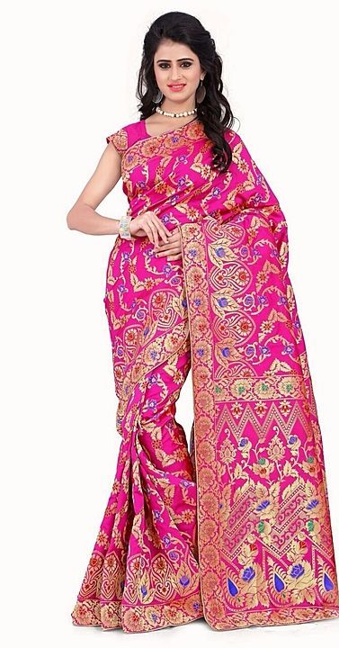 Pink banarasi saree uploaded by business on 5/29/2020