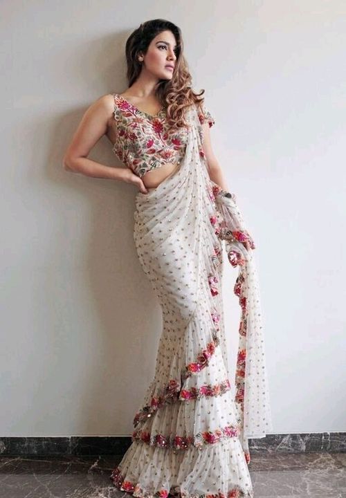 Party wear net ruffle saree uploaded by business on 7/26/2021