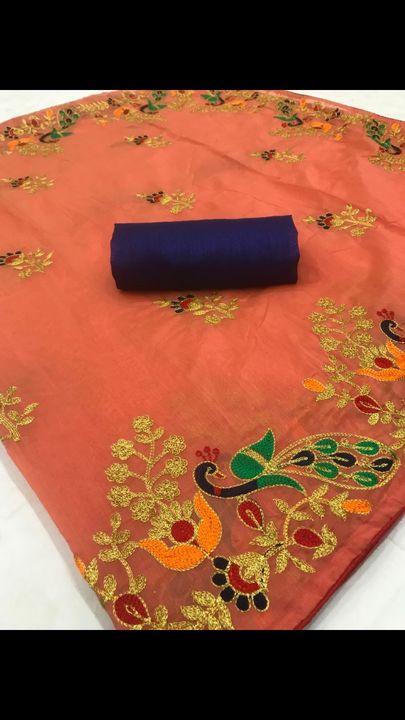 Peach peacock saree  uploaded by business on 7/26/2021
